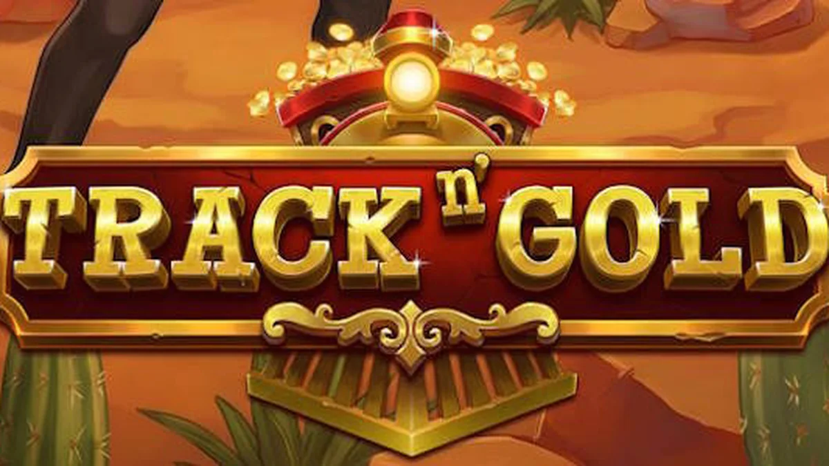 Tampilan visual slot Track n’ Gold dengan elemen rel kereta api dan simbol emas.